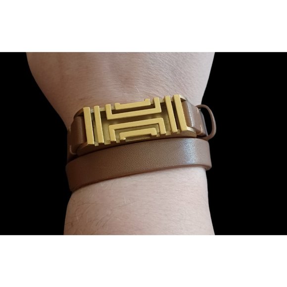 Tory Burch Gold Tone Brown Leather Fitbit Bracelet 16" - Picture 4 of 5